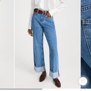 FRAME Rolled High Rise Wide Leg Jeans